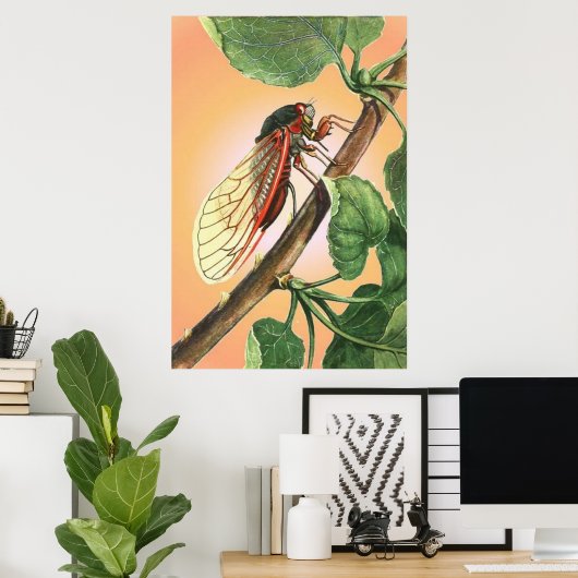Cicada Insect Illustration Art Poster (Thuiskantoor)