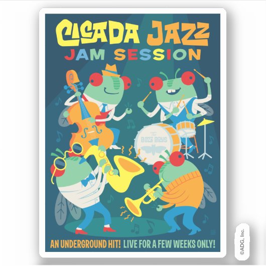 Cicada Jazz Jam Sessie Sticker (Voorkant)