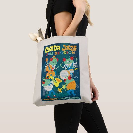 Cicada Jazz Jam Sessie Tote Bag (Dichtbij)