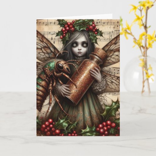 Cicada kerst fee collage kaart (Gele Bloem)