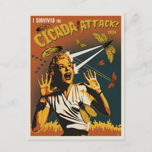 Cicada schreeuwende dame 2024 briefkaart (Voorkant)