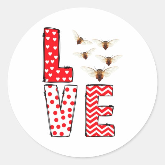 Cicada Valentines Day Love Valentine Cute Hearts  Ronde Sticker (Voorkant)