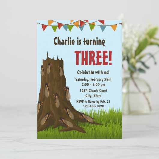 Cicada verjaardagsuitnodiging kaart (Staand voorkant)