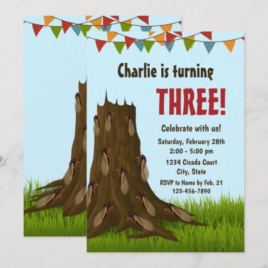 Cicada verjaardagsuitnodiging kaart (Voorkant / Achterkant)