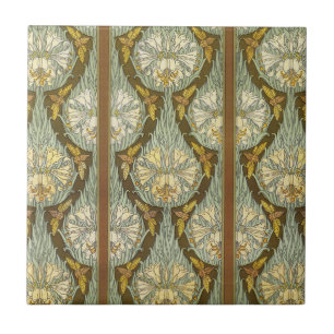 Cicadas & lelies, Insecten Planten Floral Art Nouv Tegeltje