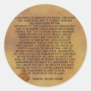 CICERO QUOTE - DE NATIE KAN GEEN BEHANDELING OVERL RONDE STICKER