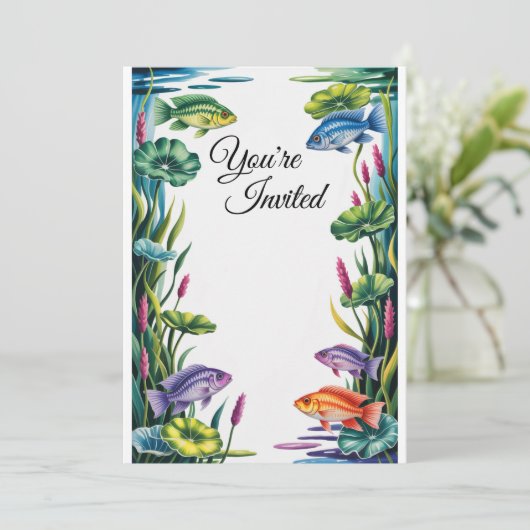 Cichlid Fish Uitnodiging Huwelijksfeest Uitnodigin (Staand voorkant)