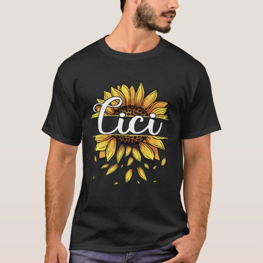 Cici met gele zonnebloem bloemengrafische moeders t-shirt (Voorkant)