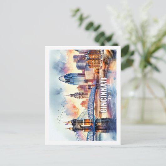 Cicinnati Ohio Beroemde Reisplaatsen waterverf Briefkaart (Staand voorkant)