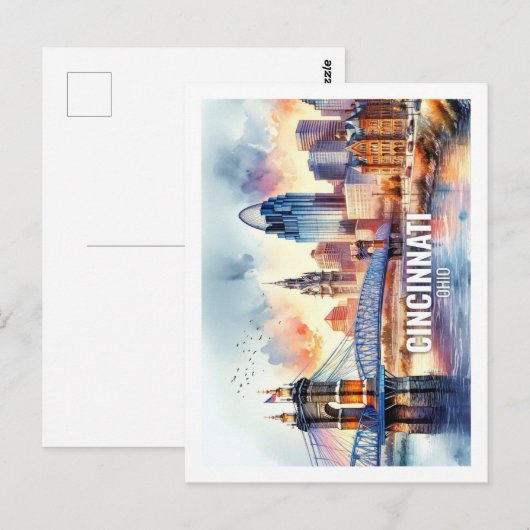 Cicinnati Ohio Beroemde Reisplaatsen waterverf Briefkaart (Voorkant / Achterkant)