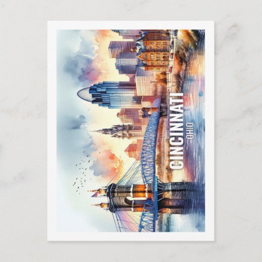 Cicinnati Ohio Beroemde Reisplaatsen waterverf Briefkaart (Voorkant)