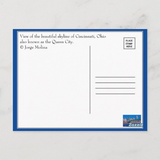 Cicinnati , Ohio , The Queen City Briefkaart (Achterkant)