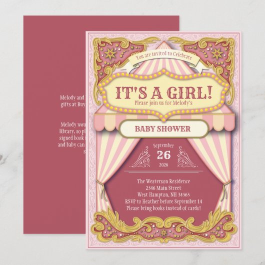 Cicus Carnaval Meisje Baby shower Roze Grote Top Kaart (Voorkant / Achterkant)