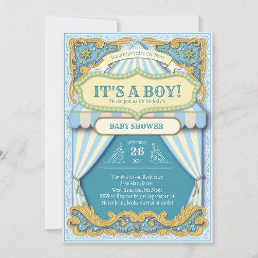 Cicus Carnival Boy Baby shower Blauw Grote Top Kaart (Voorkant)