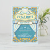 Cicus Carnival Boy Baby shower Blauw Grote Top Kaart (Staand voorkant)