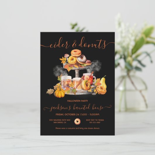 Cider en donuts herfst Halloween Party Kaart (Staand voorkant)