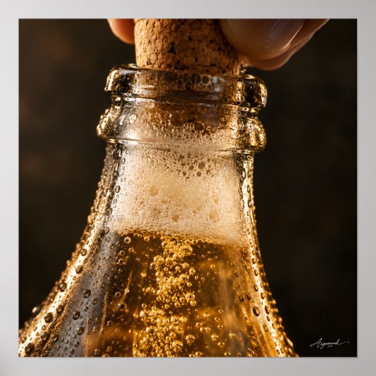 Ciderfles Bubbel Macro Fotografie Poster (Voorkant)