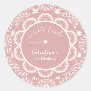 Cielito Lindo 1e verjaardag Roze Ronde Sticker