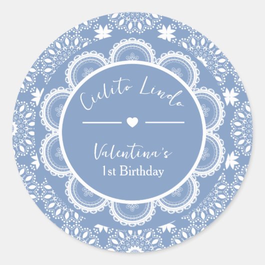 Cielito Lindo 1st Birthday Blue Ronde Sticker (Voorkant)