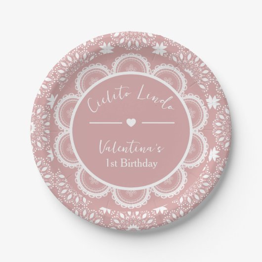 Cielito Lindo 1st Birthday Pink Papieren Bordje (Voorkant)