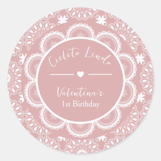 Cielito Lindo 1st Birthday Pink Ronde Sticker (Voorkant)
