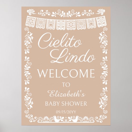 Cielito Lindo Baby Shower Beige Welcome Poster (Voorkant)