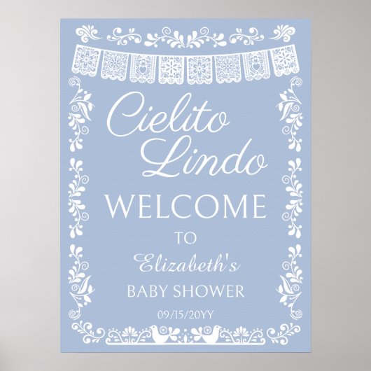 Cielito Lindo Baby Shower Dusty Blue Welcome Poster (Voorkant)