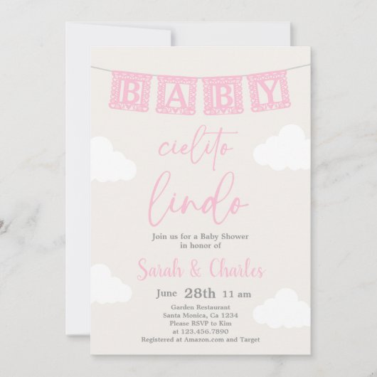 Cielito Lindo Baby shower Girl Invitation Kaart (Voorkant)