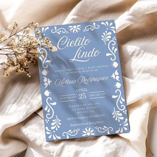Cielito Lindo Baby shower Invitation, Dusty Blue Kaart