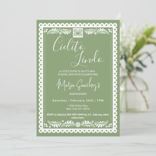 Cielito Lindo Baby Shower Invitation | Green  Kaart (Staand voorkant)