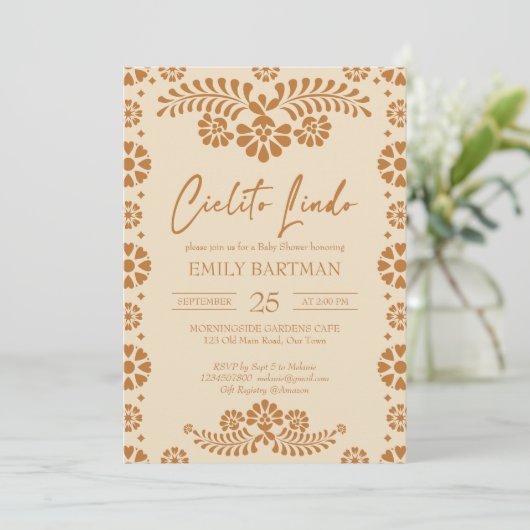 Cielito lindo beige Mexicaans baby shower Kaart (Staand voorkant)
