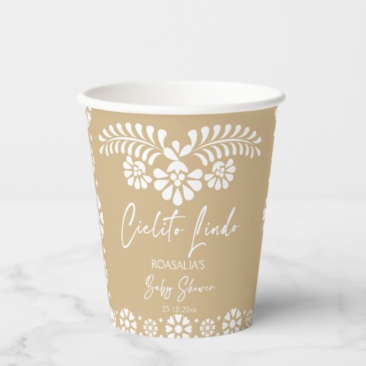 Cielito lindo beige Mexicaans baby shower op maat Papieren Bekers (Voorkant)