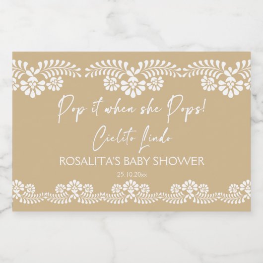 Cielito lindo beige Mexicaans baby shower Sparkling Wijnetiket (Enkel label)