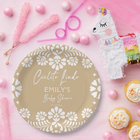 Cielito lindo beige Mexicaanse fiesta baby shower Papieren Bordje (Feest)