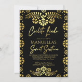 Cielito lindo black gold Mexican sweet 16 birthday Kaart (Voorkant)