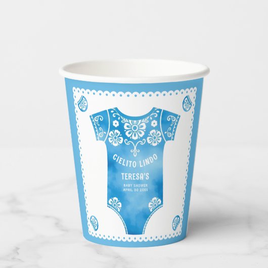 Cielito Lindo blauw baby bodysuit boy baby shower Papieren Bekers (Achterkant)