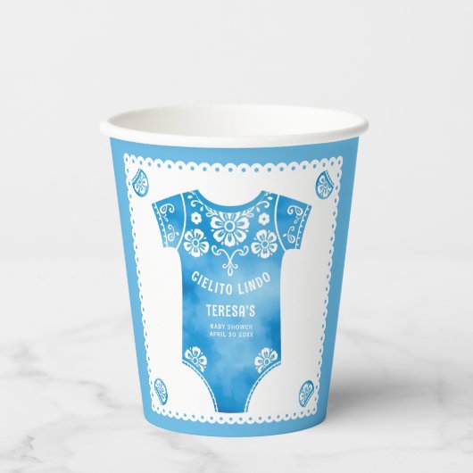Cielito Lindo blauw baby bodysuit boy baby shower Papieren Bekers (Voorkant)
