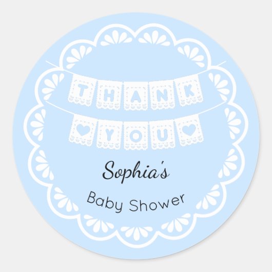 Cielito Lindo Blauw Baby shower Dank u Sticker (Voorkant)