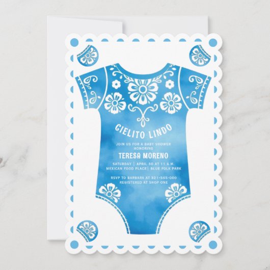 Cielito Lindo blauw bodysuit boy baby shower Kaart (Voorkant)