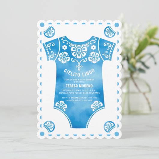 Cielito Lindo blauw bodysuit boy baby shower Kaart (Staand voorkant)