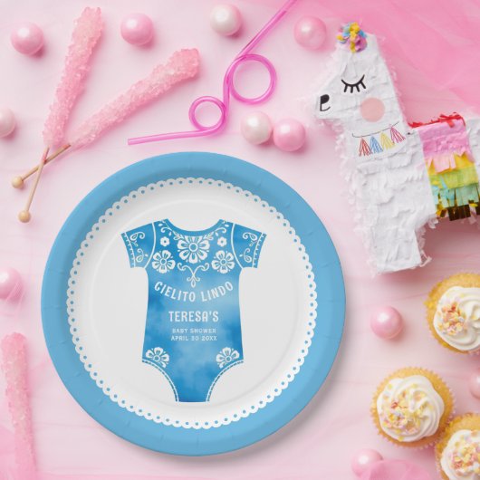 Cielito Lindo blauw bodysuit boy baby shower Papieren Bordje (Feest)