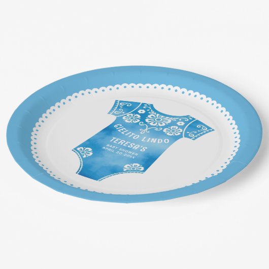 Cielito Lindo blauw bodysuit boy baby shower Papieren Bordje (Gekanteld)