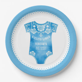 Cielito Lindo blauw bodysuit boy baby shower Papieren Bordje