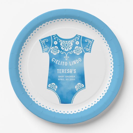 Cielito Lindo blauw bodysuit boy baby shower Papieren Bordje (Voorkant)