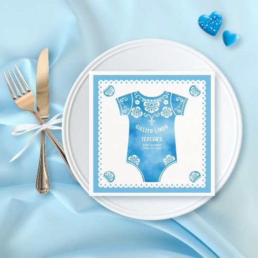 Cielito Lindo blauw bodysuit boy baby shower Servet