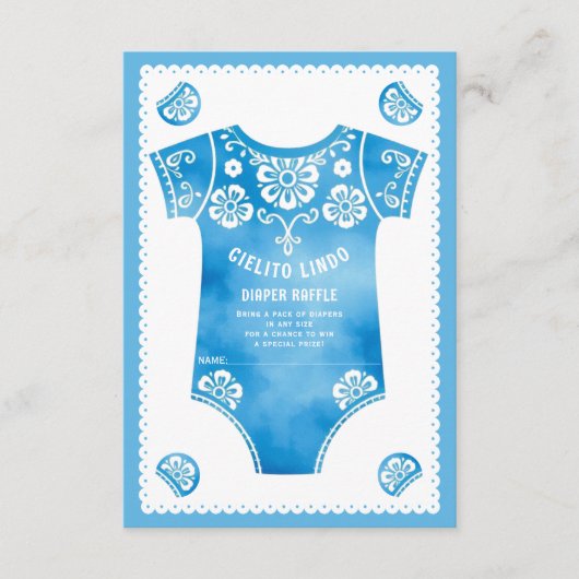 Cielito Lindo blauwe baby boy douche Luier Raffle Informatiekaartje (Voorkant)