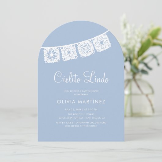 Cielito Lindo Blue Arch Papel Picado Baby shower Kaart (Staand voorkant)