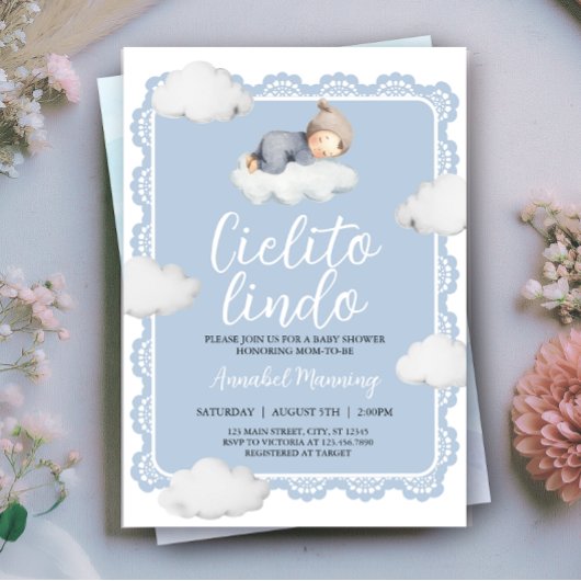 Cielito Lindo Blue Cloudy Sky Baby Boy Shower Kaart