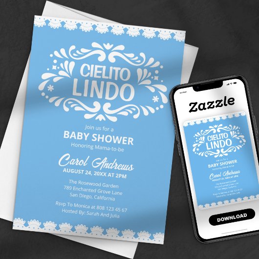 Cielito Lindo Blue Lace Mexican Girl Baby shower Kaart