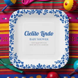 Cielito Lindo Blue Talavera Floral Baby Shower Papieren Bordje
